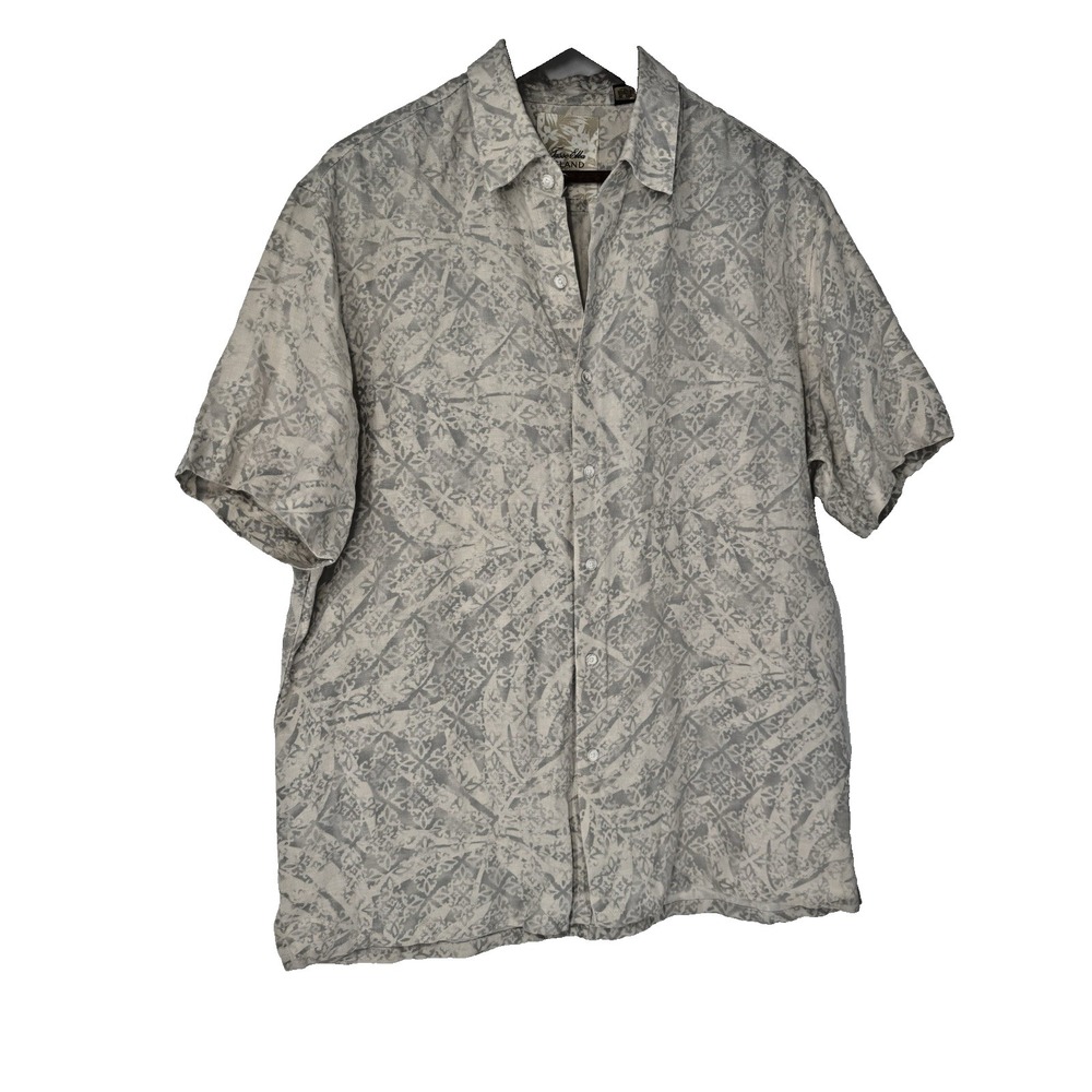 Tasso Elba Mens L Silk Linen Blend Short Sleeve Button Up Shirt tropical resort